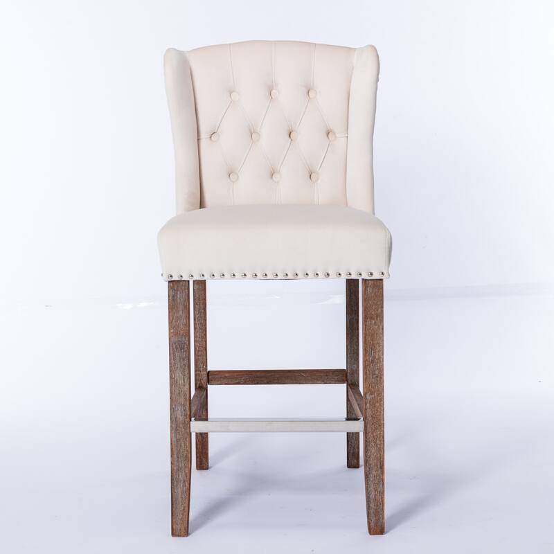 27" Seat Height Bar Stools Set of 2, Counter Height Tufted Wing Back Dining Chairs with Nailhead
